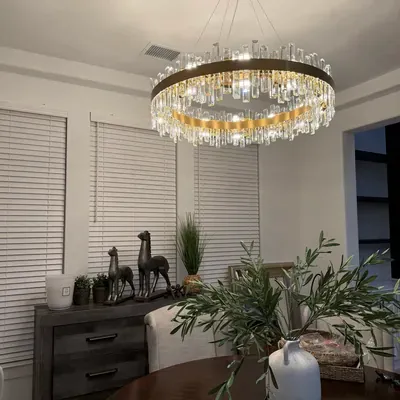 Installed crystal ring chandelier in living room — Dallas, TX | Goldstar Renovations